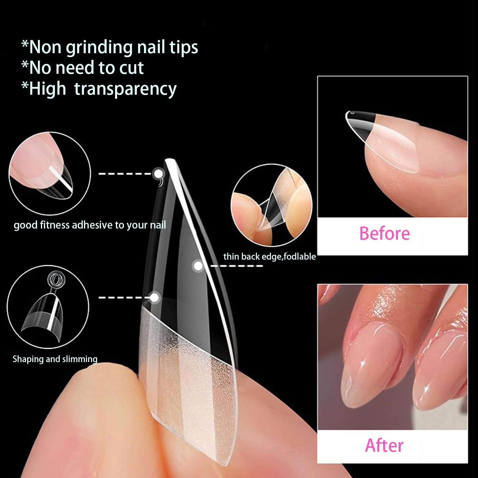 Tapered square half cover nail tips in 12 sizes