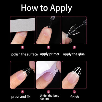 Close up of extra short pre-shaped French nail tips