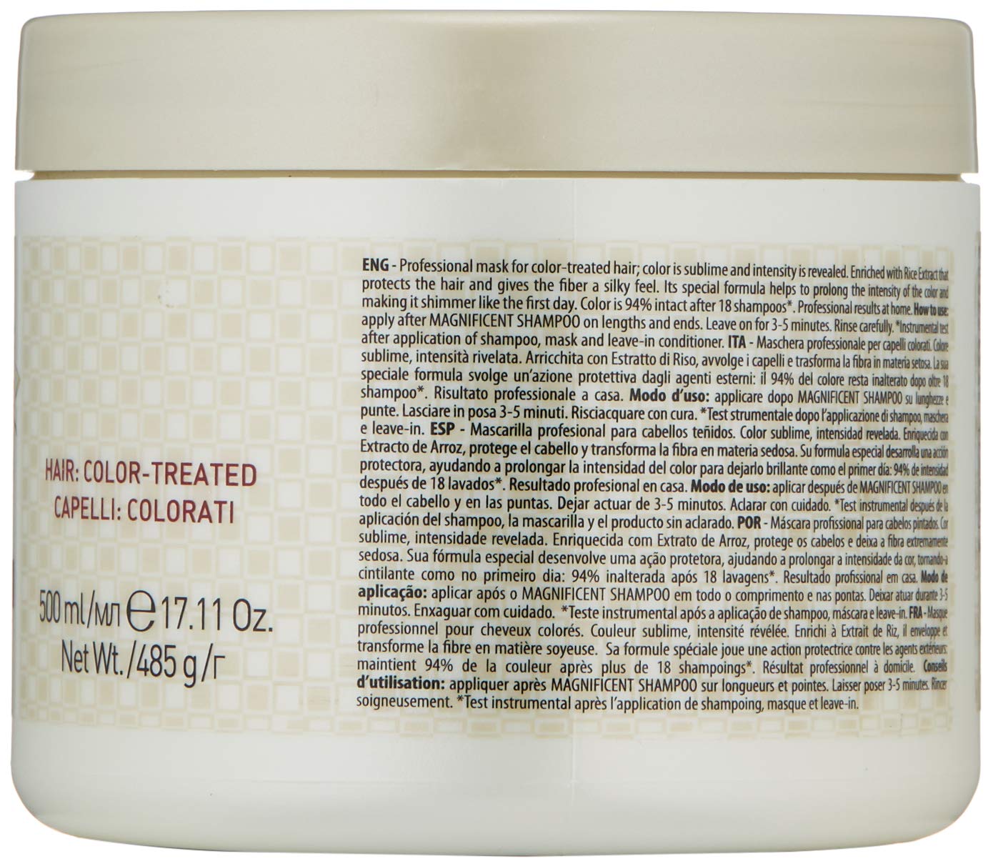 Alfaparf Group Il Salone Milano color treated hair mask label showing rice extract ingredient details