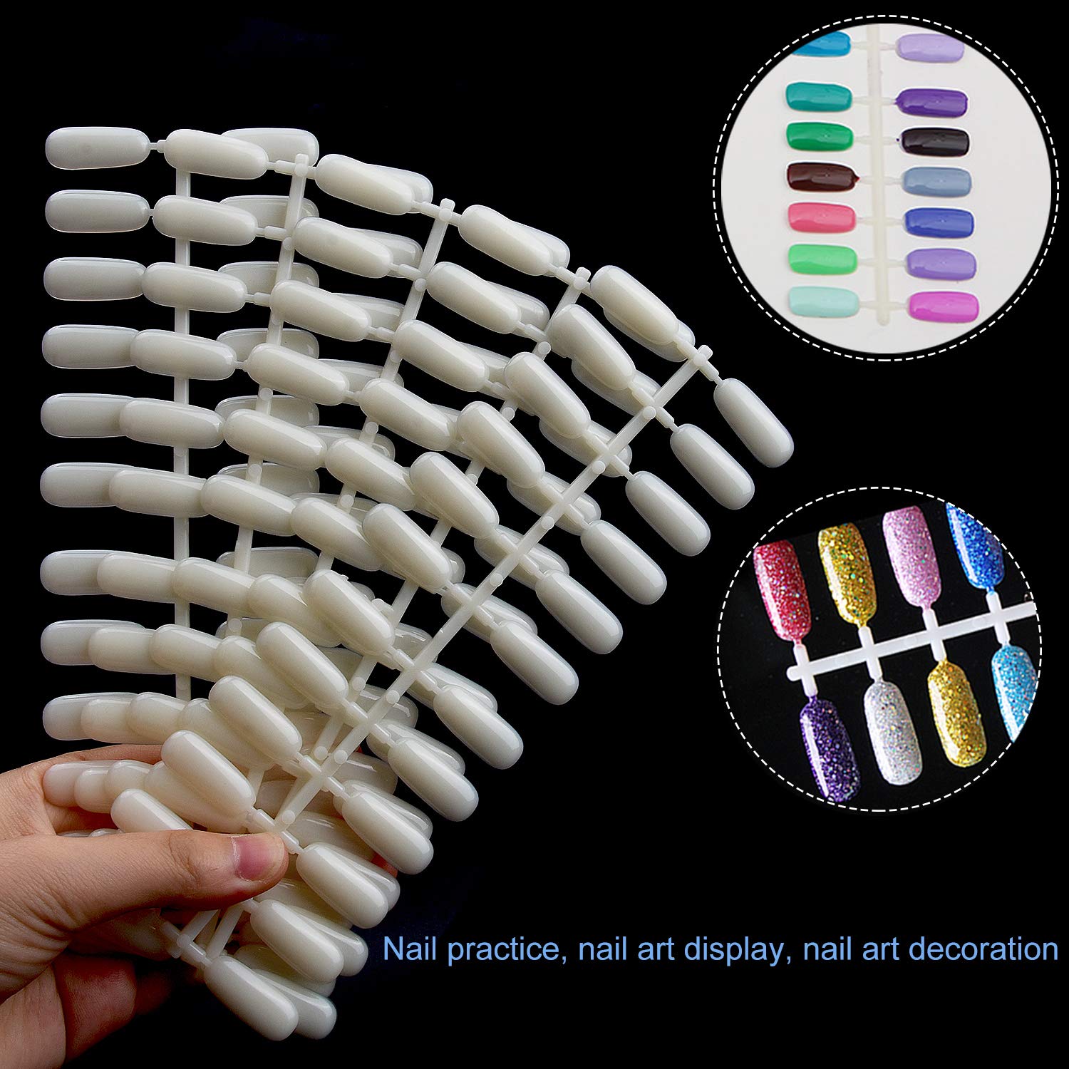 Natural color nail tips arranged for gel polish swatch display