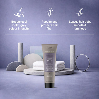 LakmÃ© Teknia Grey Lilac hair mask demonstrating the creamy conditioning texture for lightened hair
