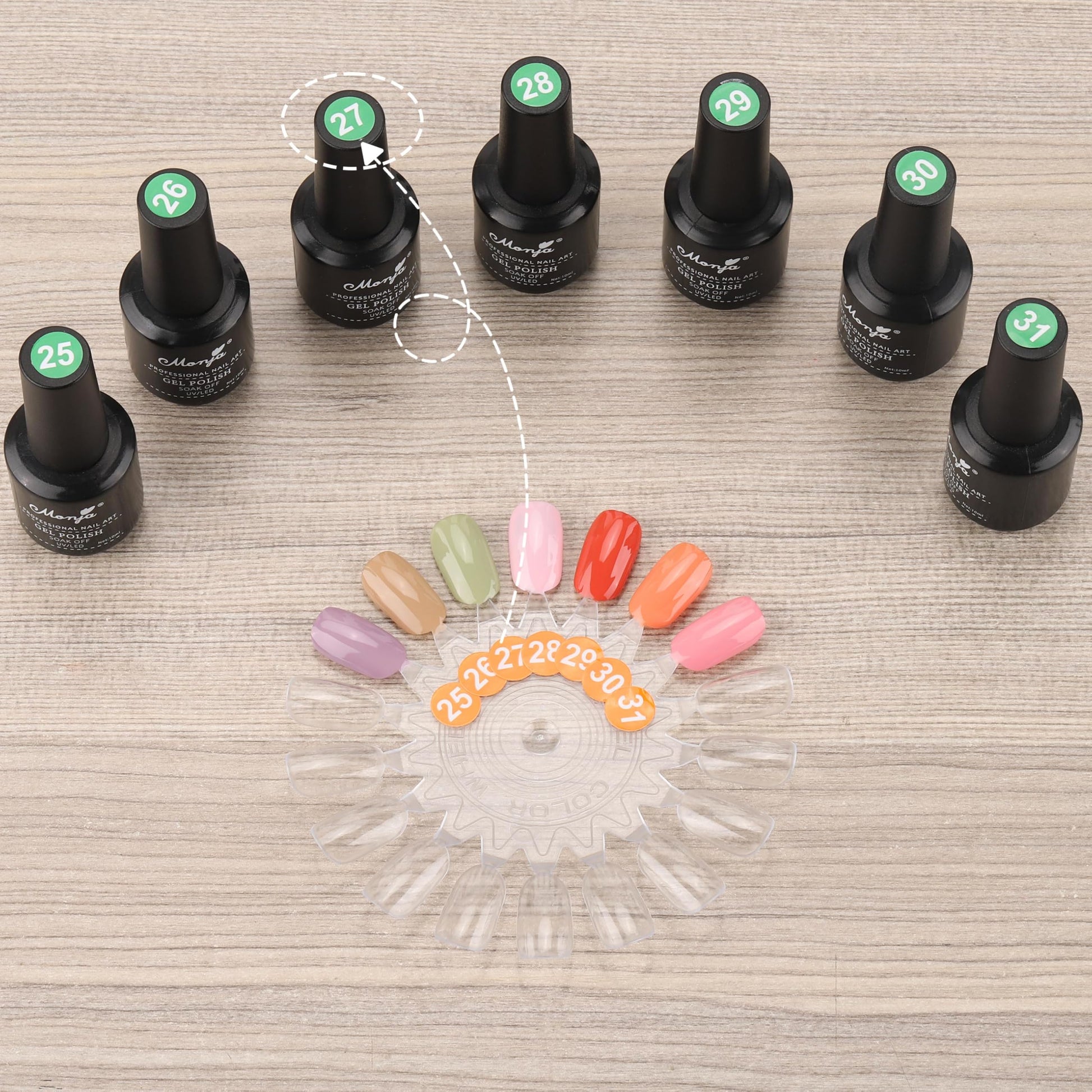 Clear nail art display tips with adhesive number stickers