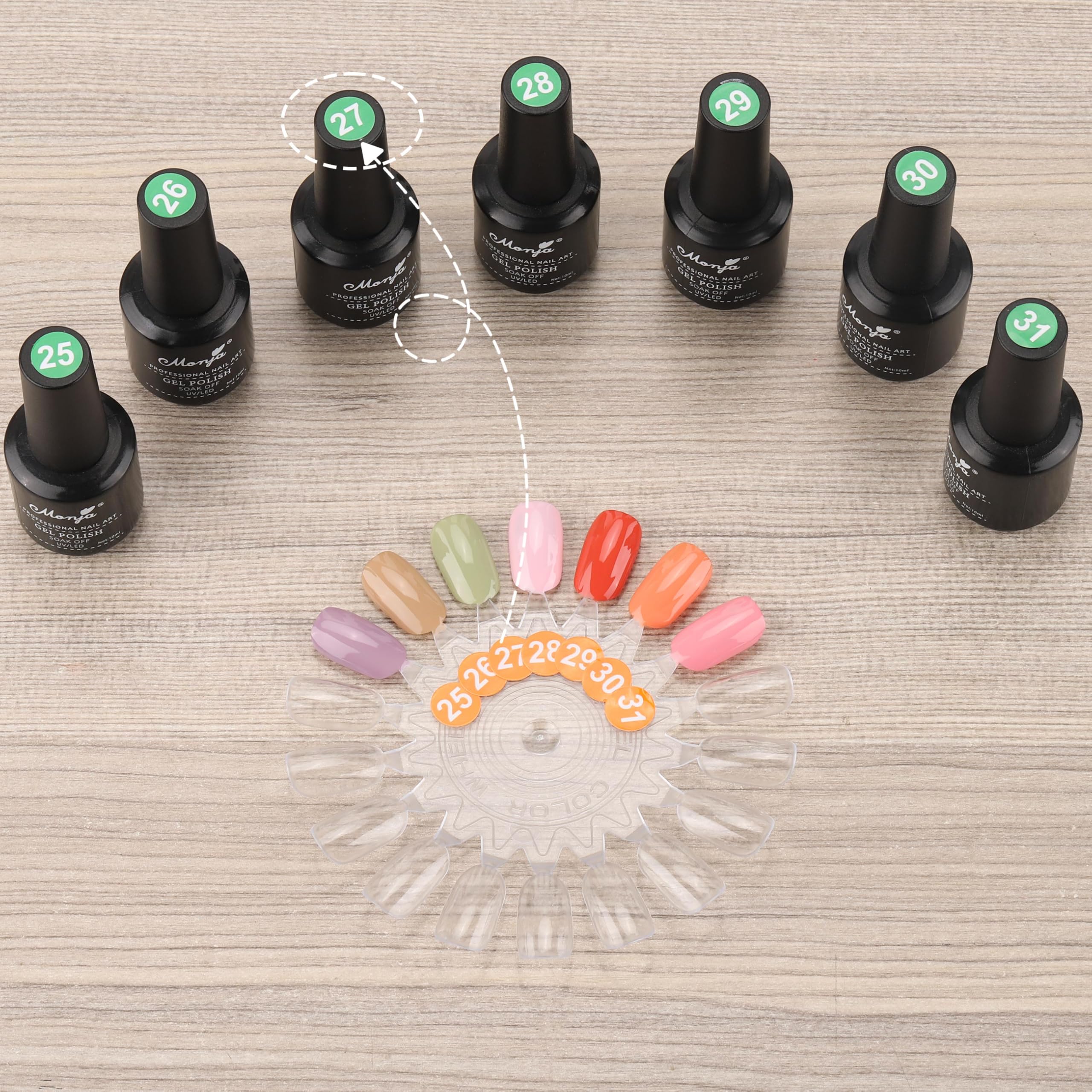 Clear nail art display tips with adhesive number stickers