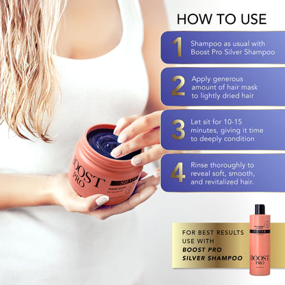 Boost Pro hair mask packaging highlighting salt free formula text