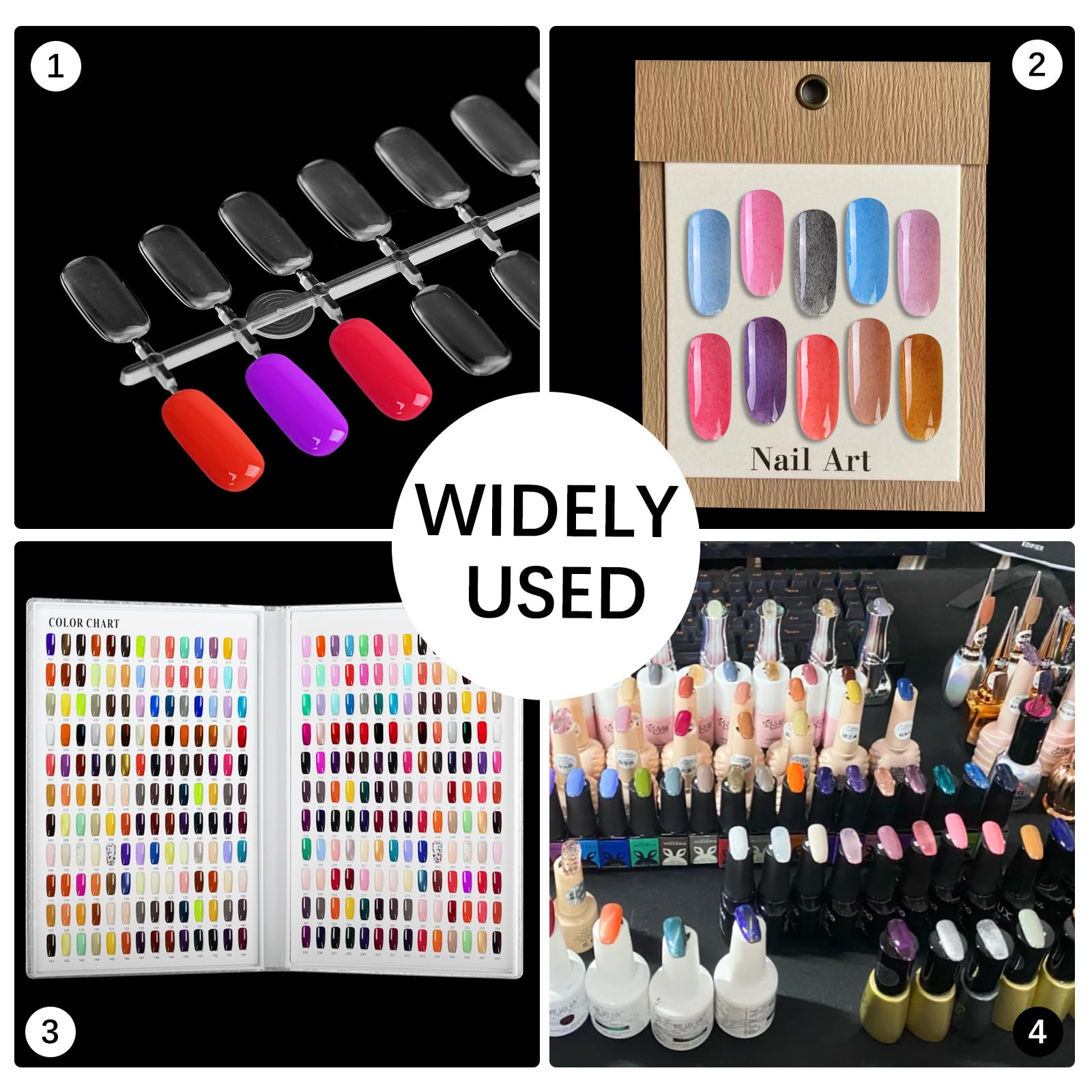 Durable square nail tips arranged for color cataloging