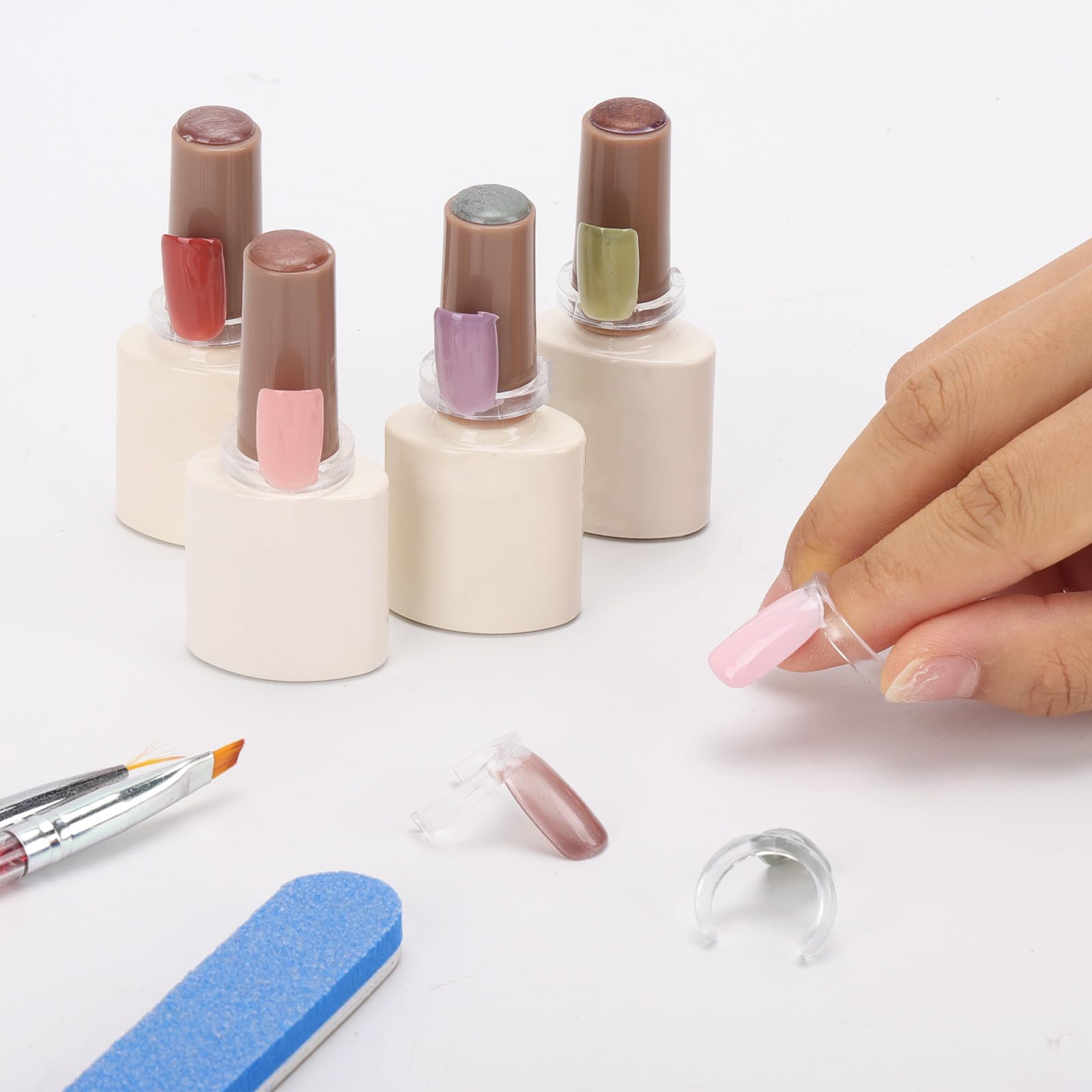 Close up of clear plastic nail swatch sticks for nail art