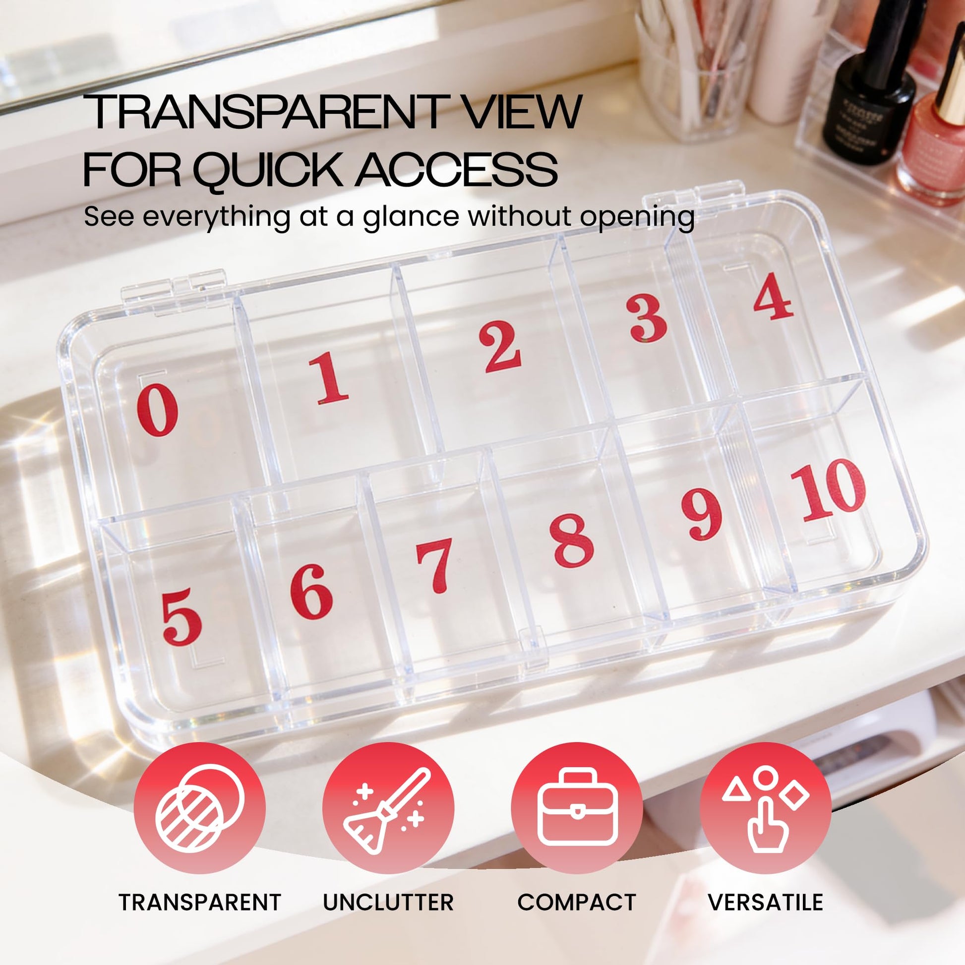 Side profile of Beauticom durable plastic nail art storage case
