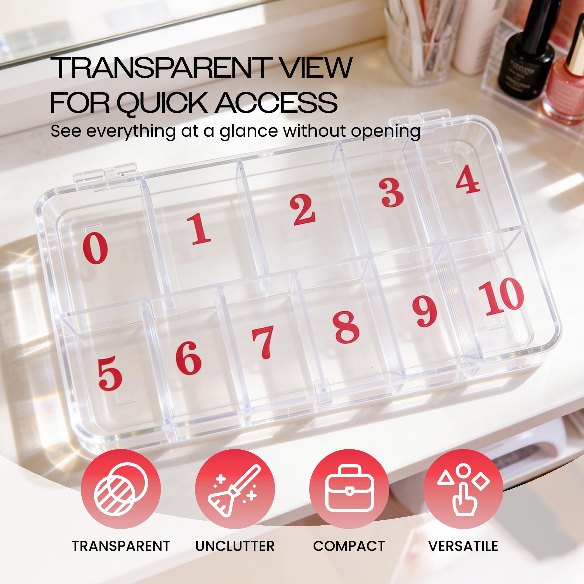 Side profile of Beauticom durable plastic nail art storage case