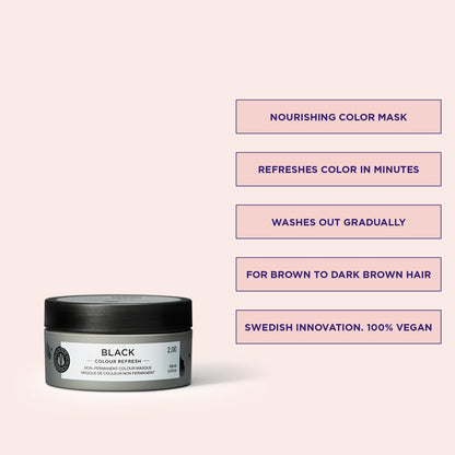 Maria Nila semi permanent black hair mask jar open showing pigment