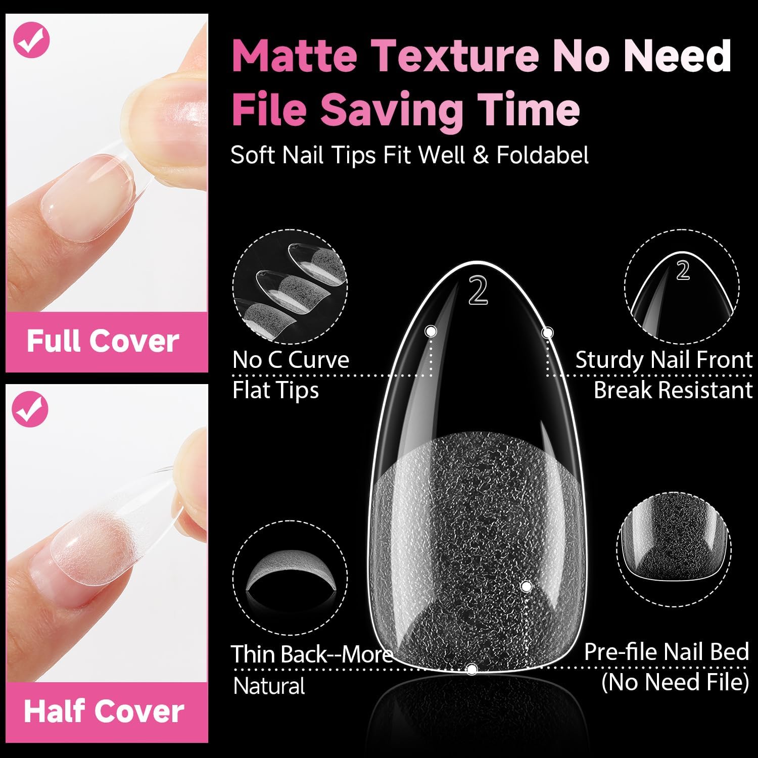 Close up view of pre-etched half-matte interior of Una Gella nail tips