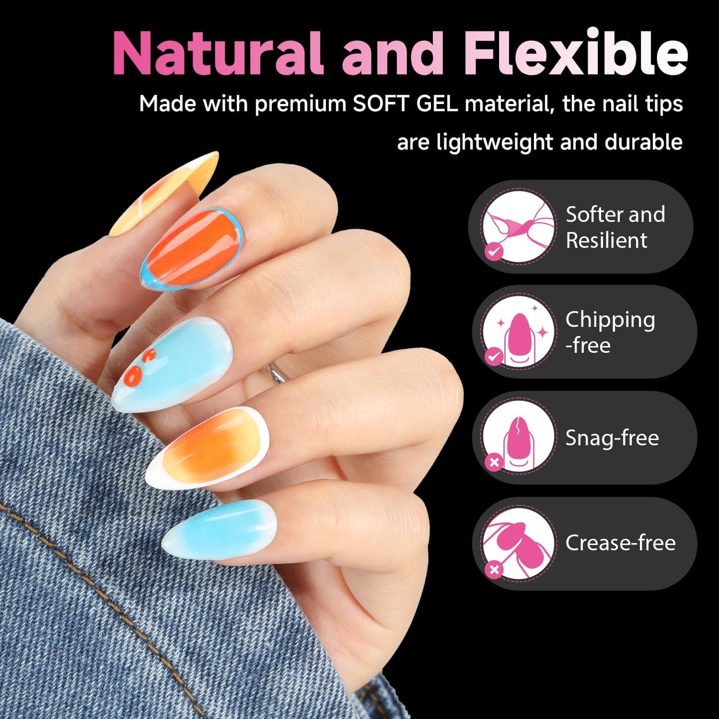 Comparison of 12 sizes of Una Gella almond nail tips set