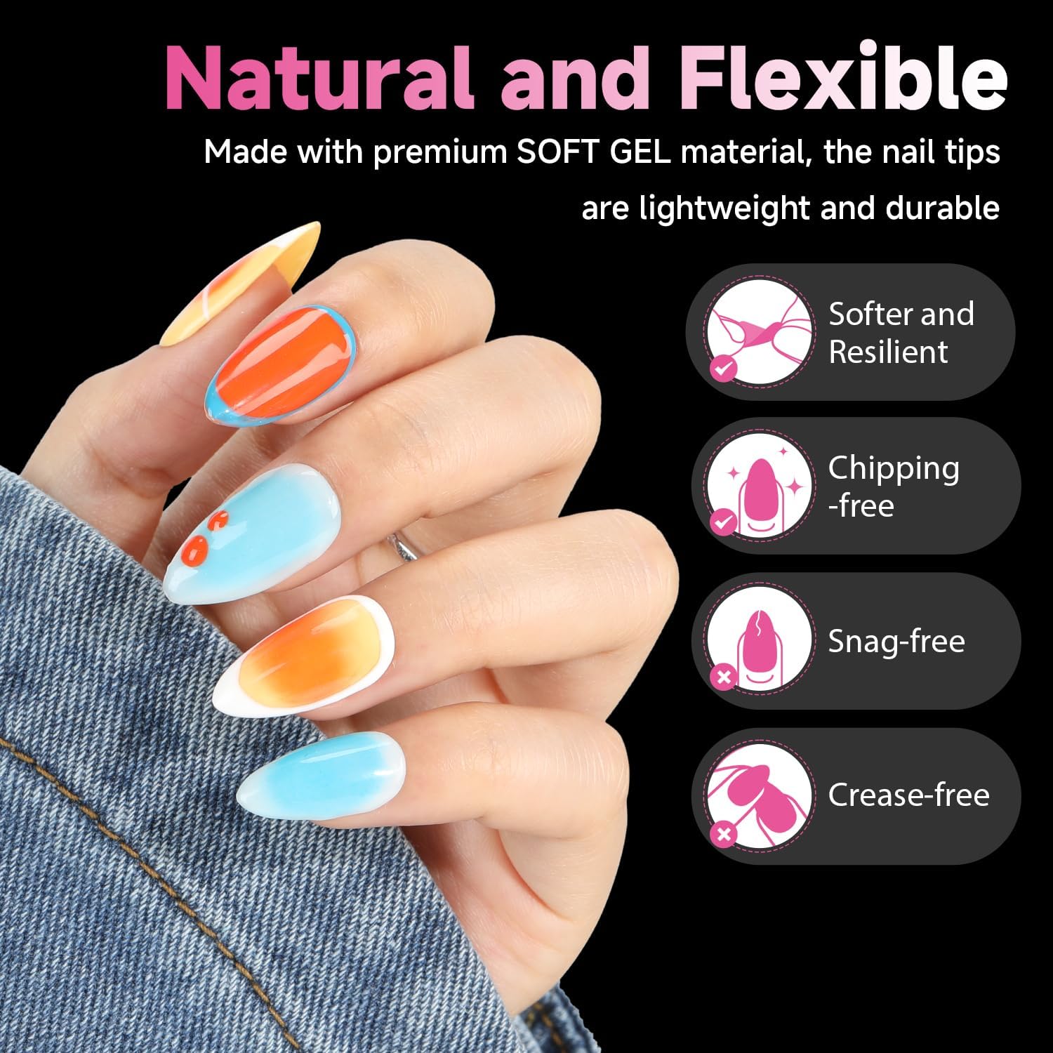 Comparison of 12 sizes of Una Gella almond nail tips set