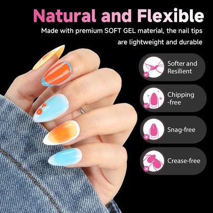 Comparison of 12 sizes of Una Gella almond nail tips set