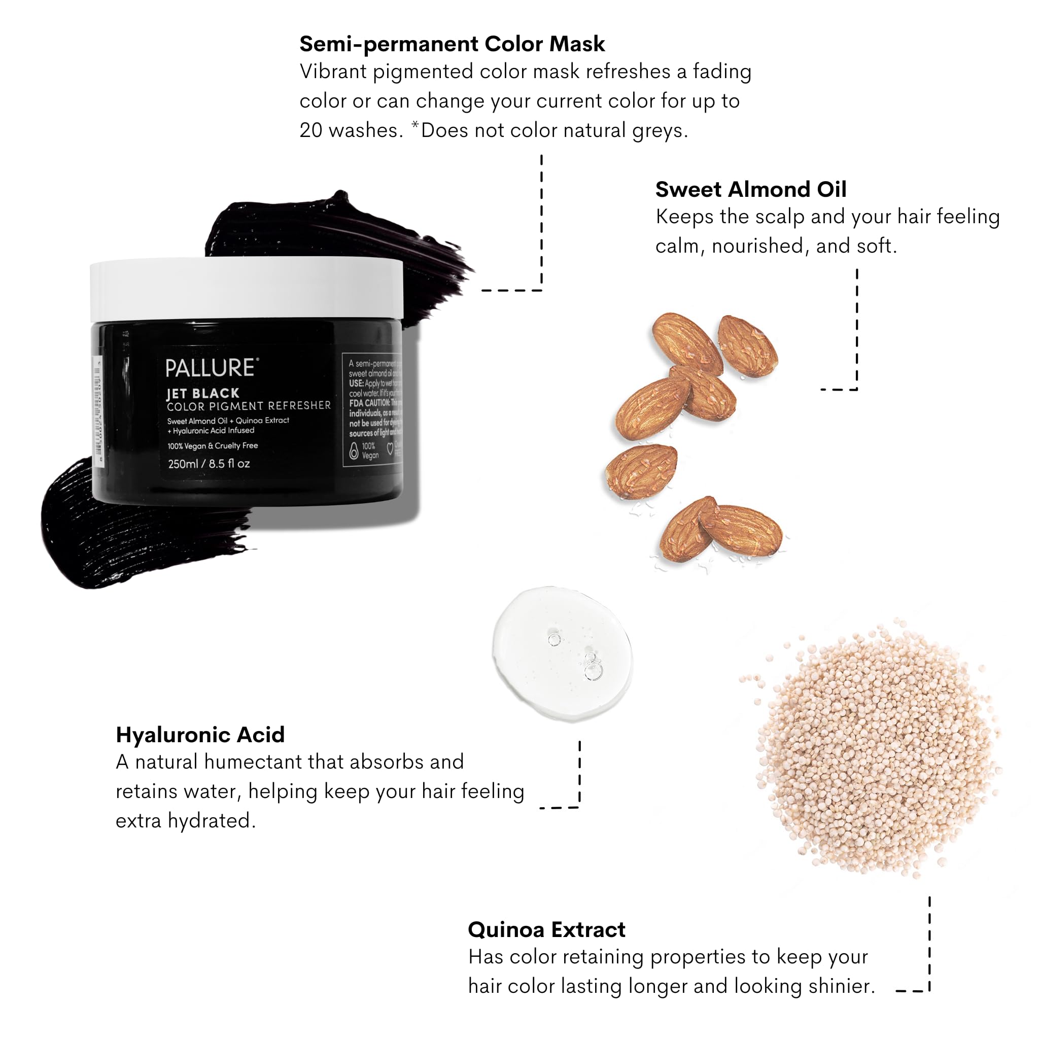 Pallure jet black color mask texture showing rich dark pigments