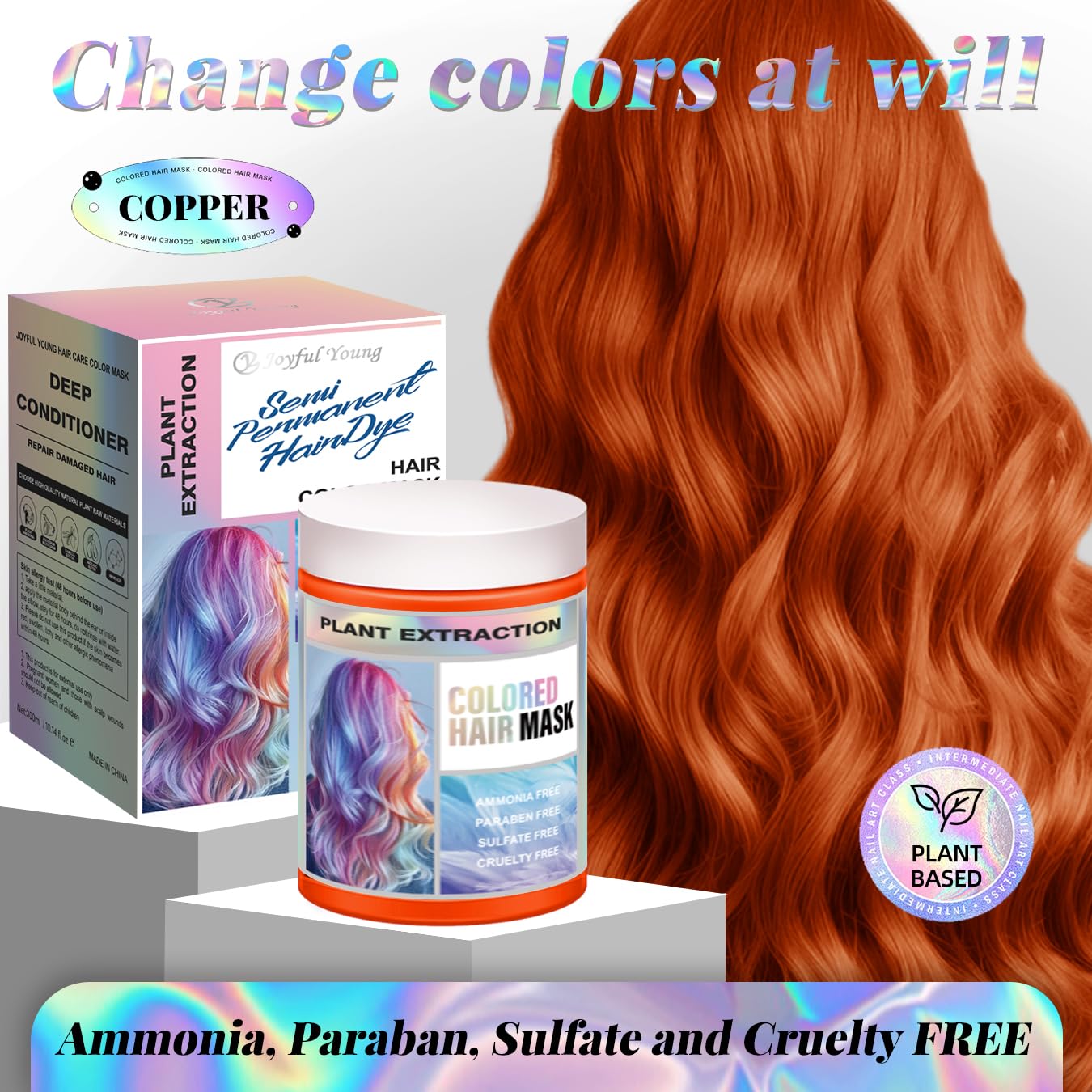 Joyful Young semi permanent hair color conditioning mask back panel with directions