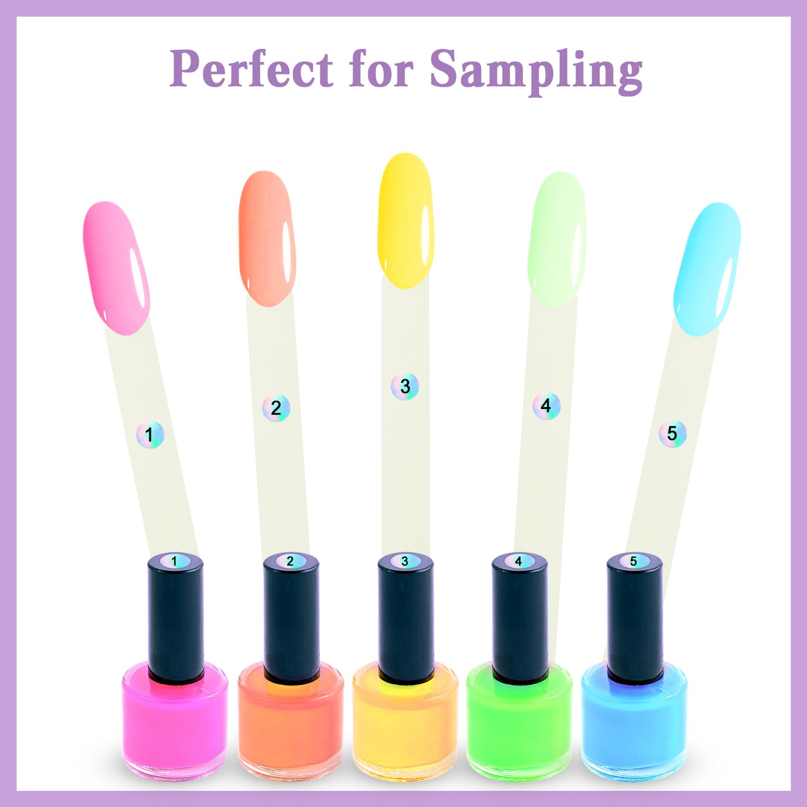 Laza transparent swatch sticks showing matte pastel nail polish colors