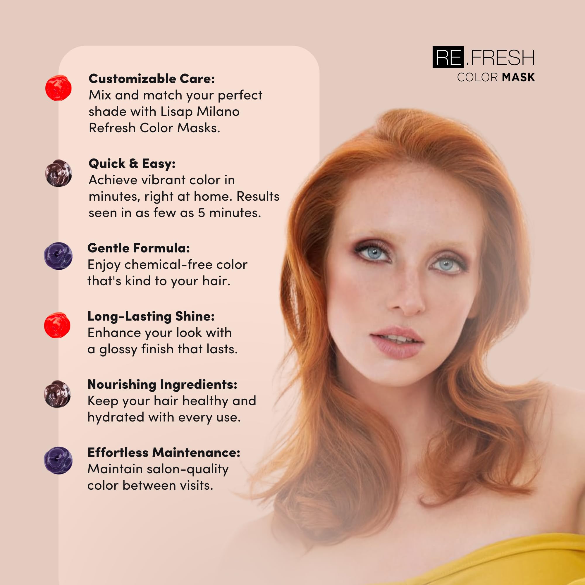 Lisap Milano nourishing color mask back panel showing usage instructions and processing times.
