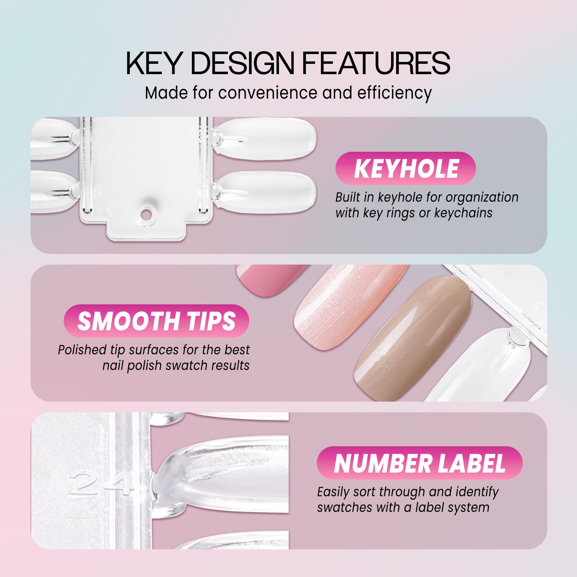 Close up of clear plastic nail art practice display tips
