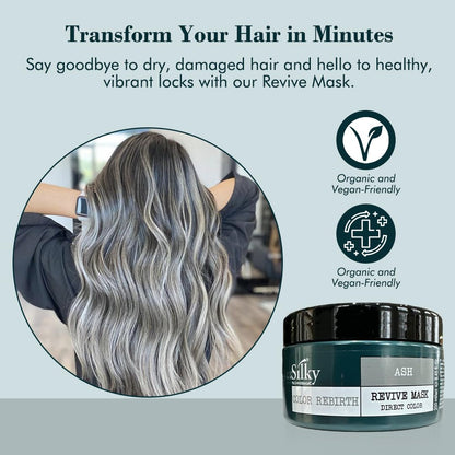 Back label of SILKY Technobasic Ash Revive product displaying clear directions for neutralizing brassy hair