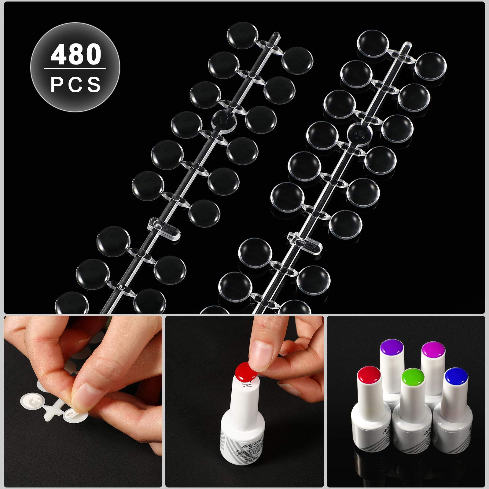 Clear plastic nail art swatch dots for polish color organization