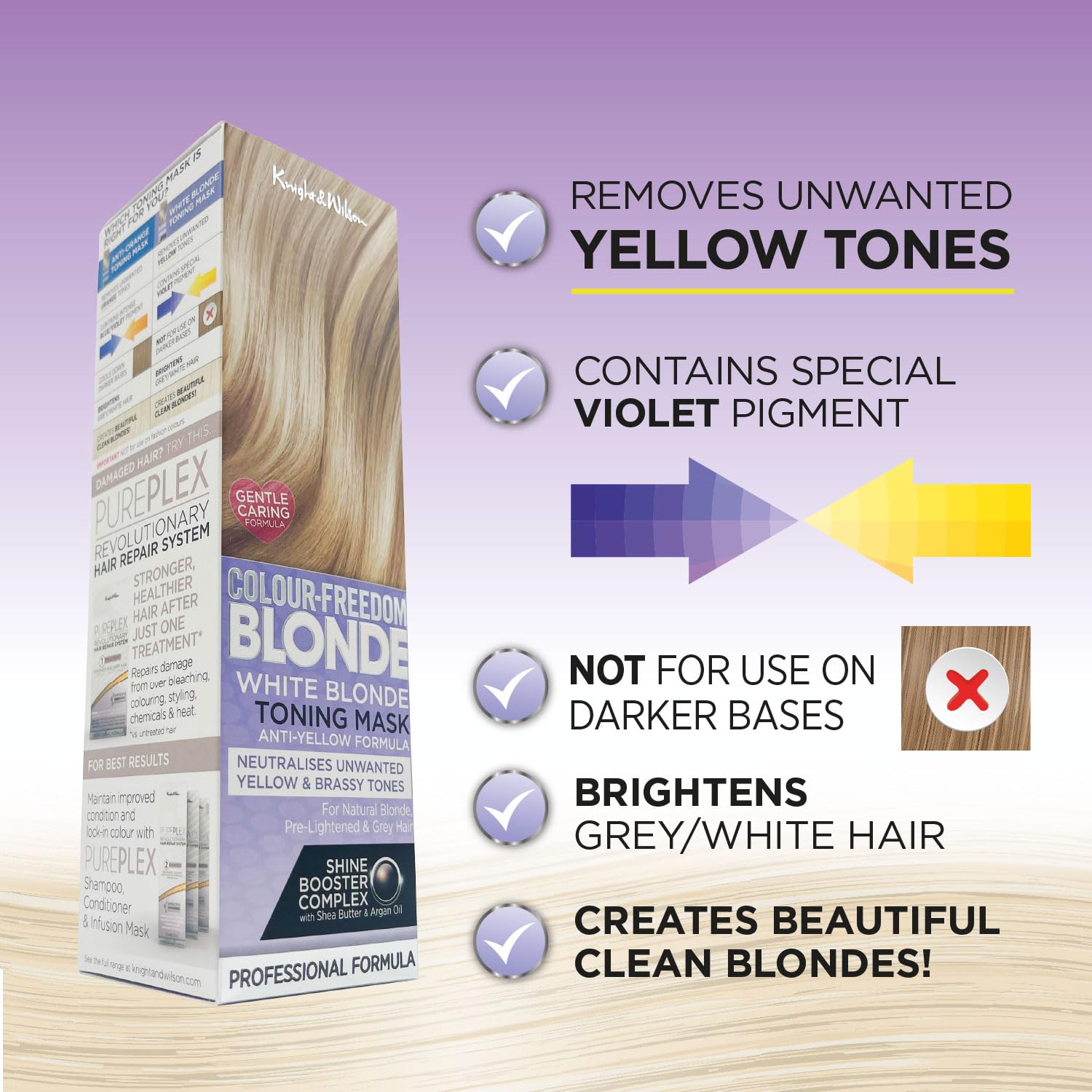 Ammonia free blonde hair care treatment infused with shea butter and argan oil