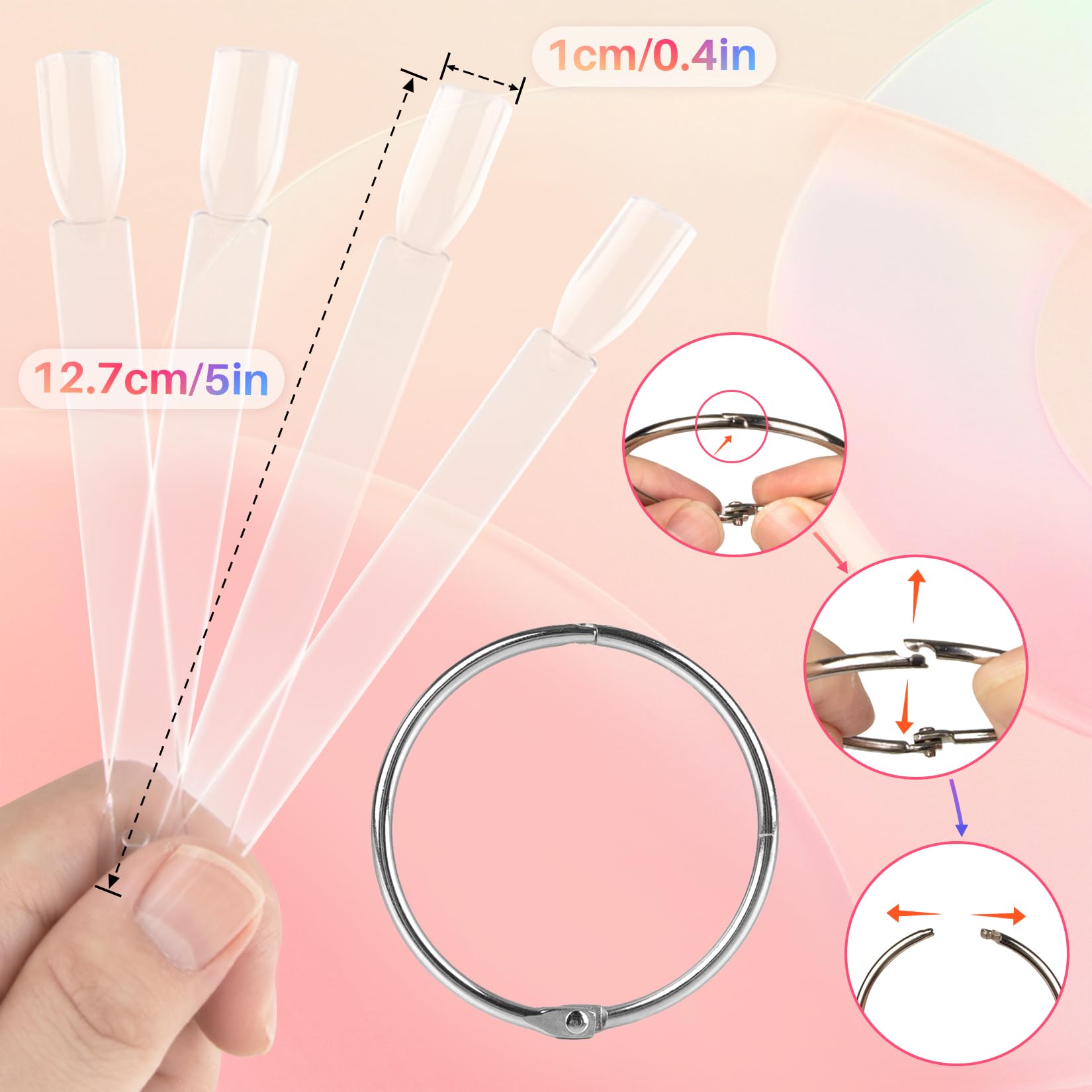 Fan shaped acrylic nail polish sample sticks in transparent finish