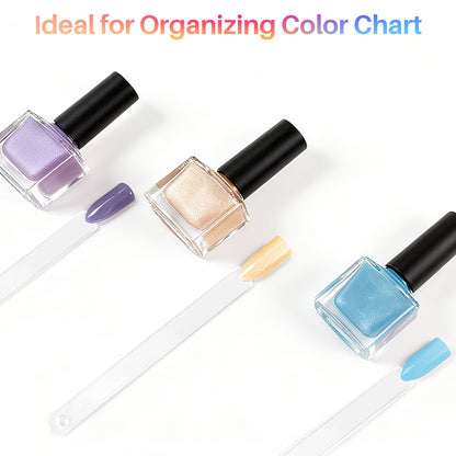 Assorted nail polish colors displayed on Pinkiou swatch sticks