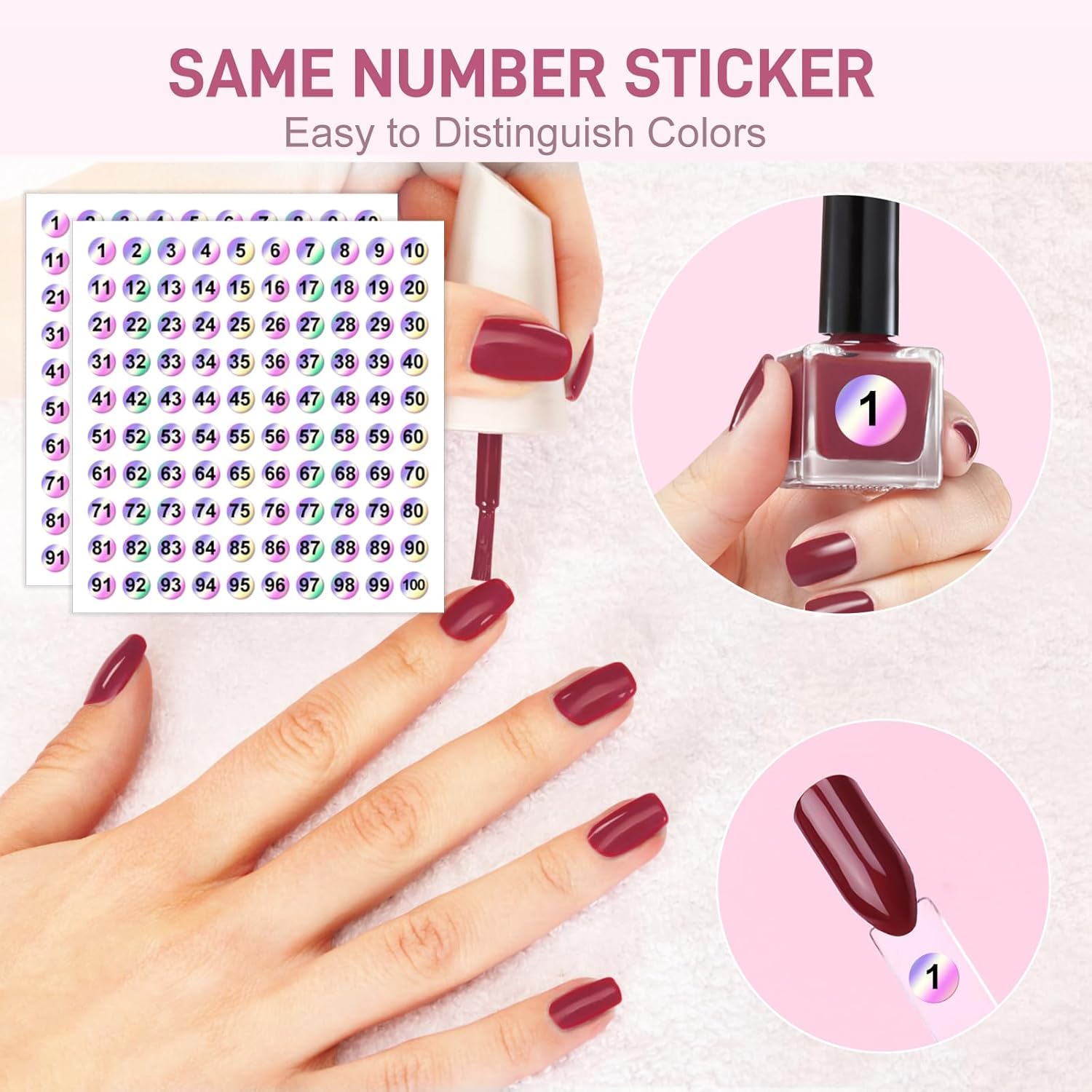 Set of 50 nail swatch sticks with metal ring holder