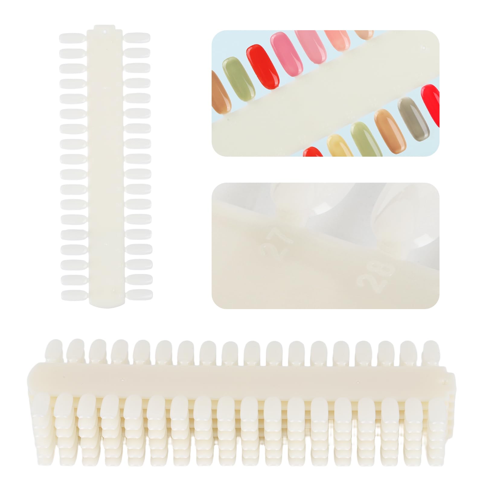 Close up of clear acrylic nail polish swatch sticks