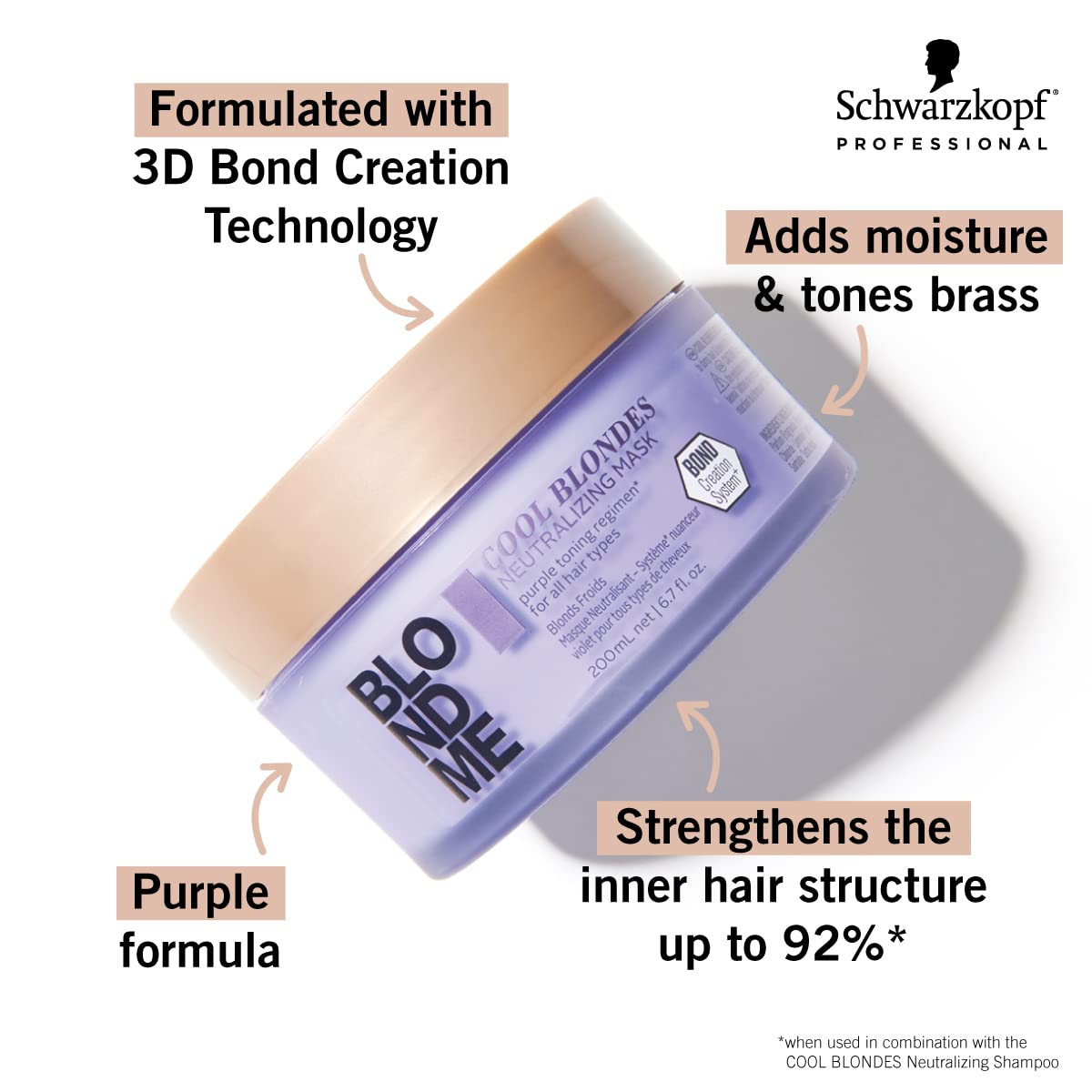 Schwarzkopf Professional BlondMe purple toning hair mask for neutralizing yellow undertones