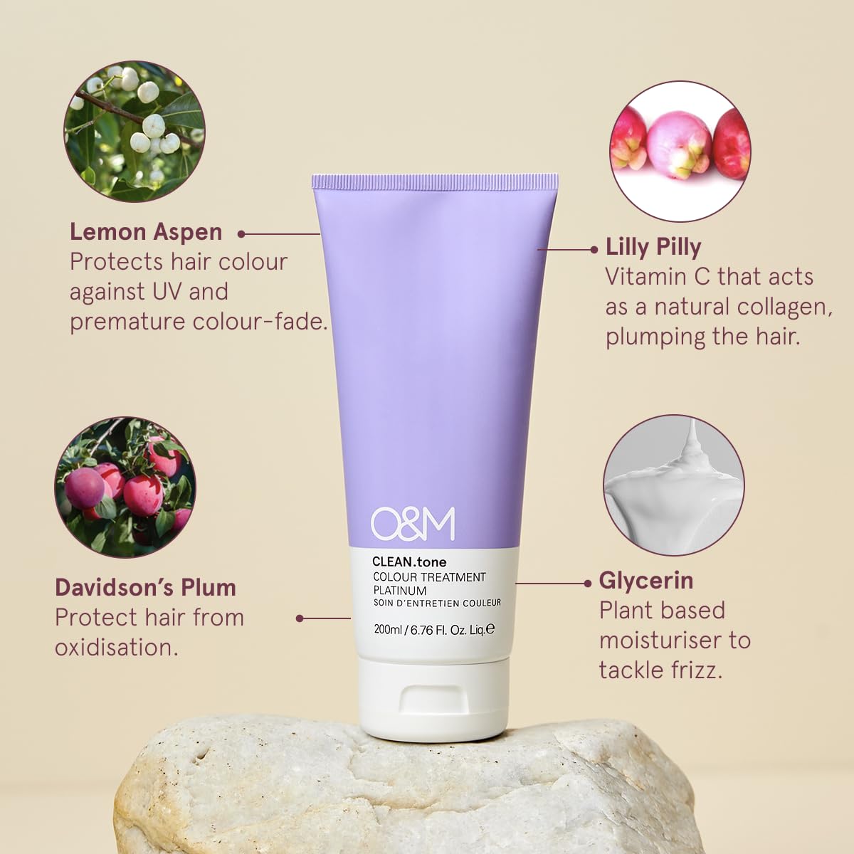Sulfate-free and silicone-free O&M Platinum hair treatment for blonde maintenance
