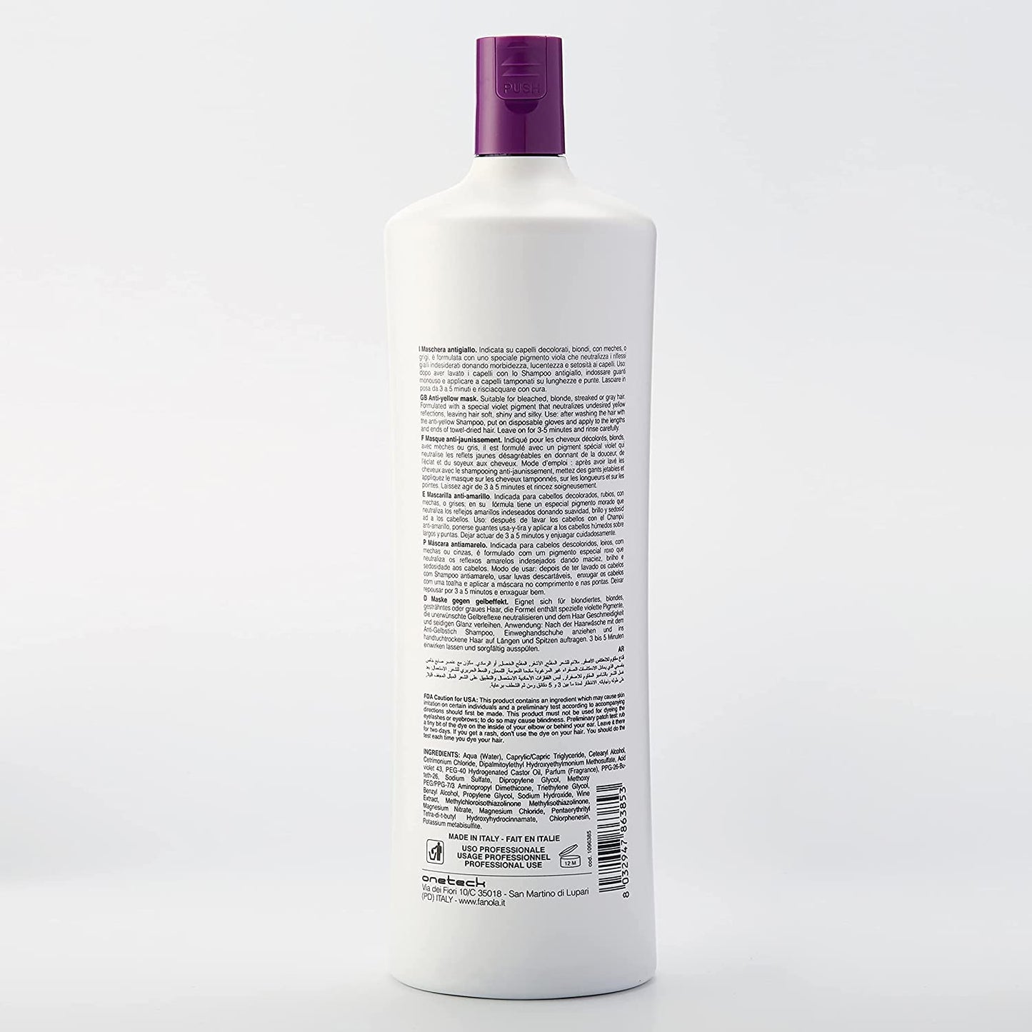 Fanola No Yellow Mask twin pack presentation showcasing two large bottles for blonde hair care.