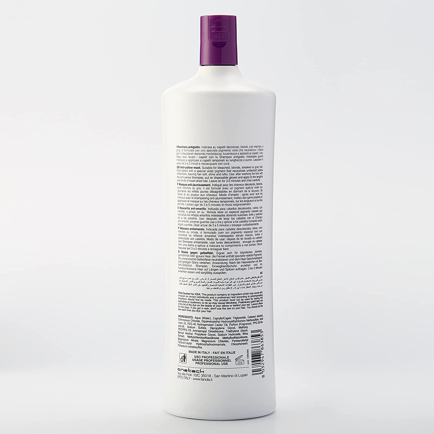 Fanola No Yellow Mask twin pack presentation showcasing two large bottles for blonde hair care.