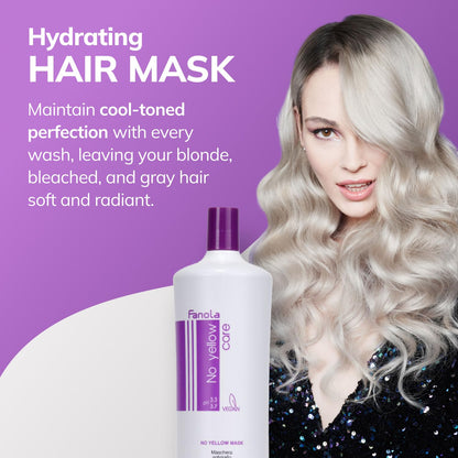 Fanola anti brass hair mask texture shot displaying the rich violet pigment formulation.