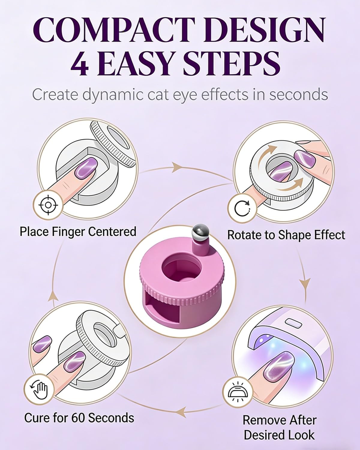 Top view of pink cat eye magnetic nail tool