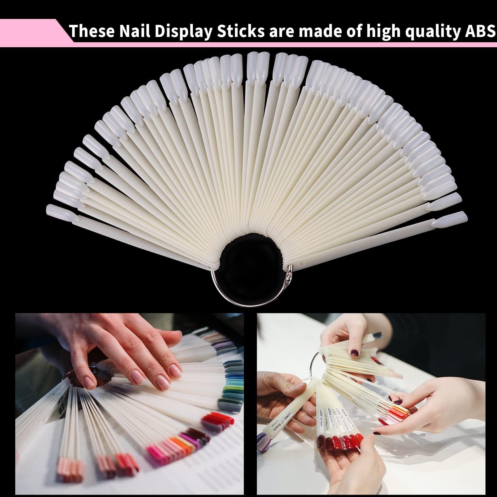 Nail swatch sticks with metal ring organizer