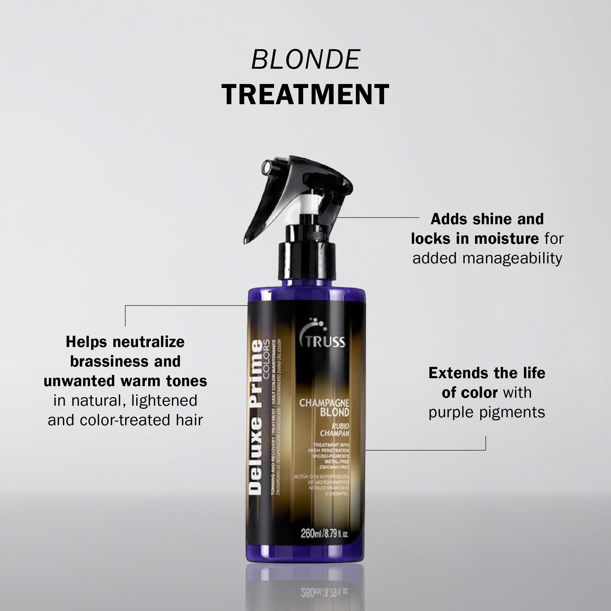 TRUSS purple hair toner bottle showing instructions for brassy hair treatment