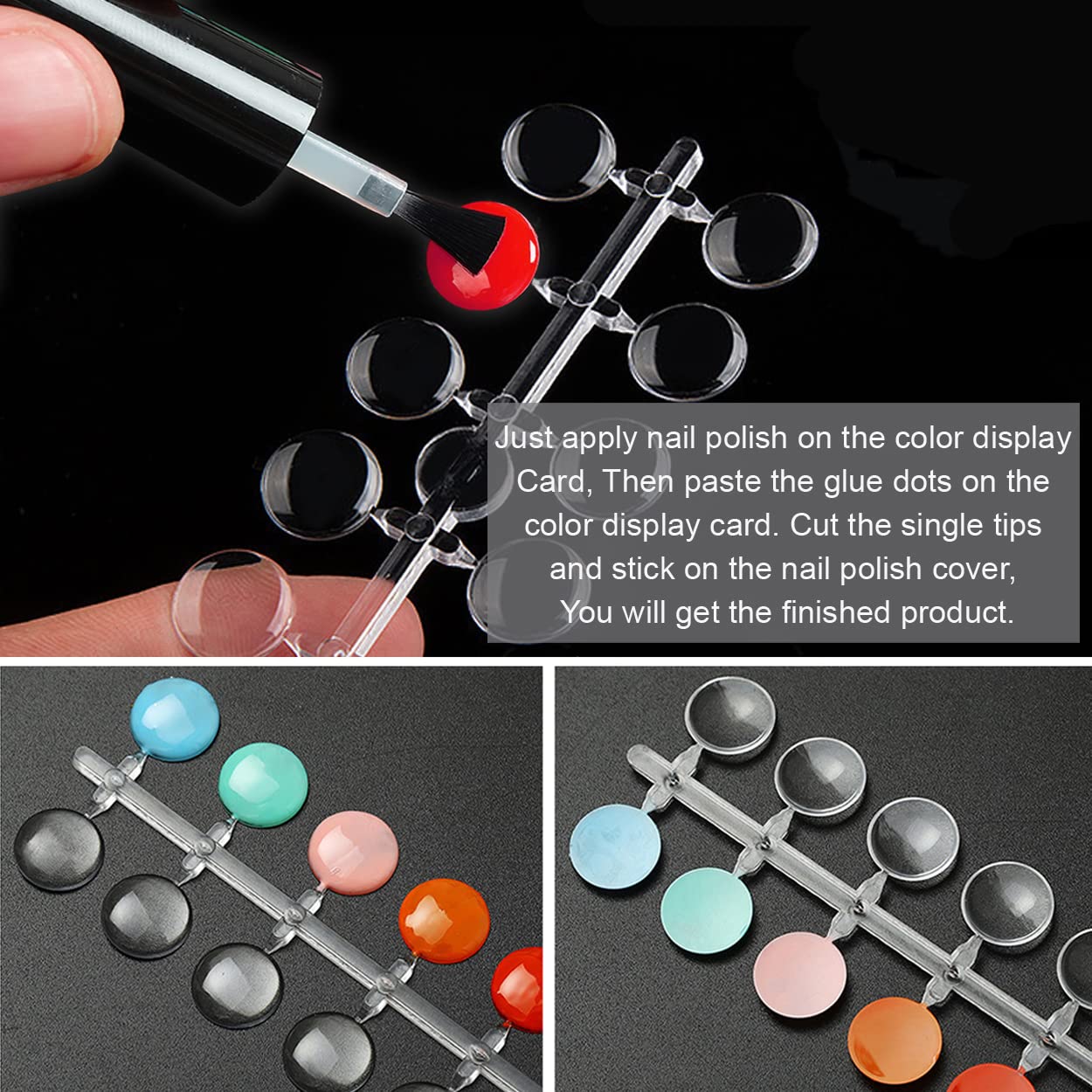 Close up view of nail polish color display dots
