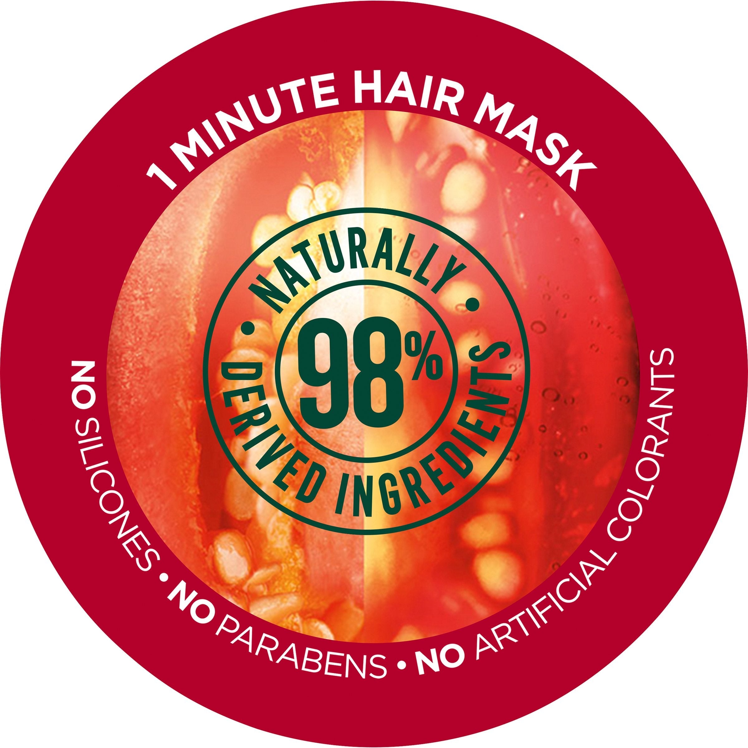 Imported Garnier Fructis Goji Extract hair mask tub highlighting silicone-free and vegan benefits