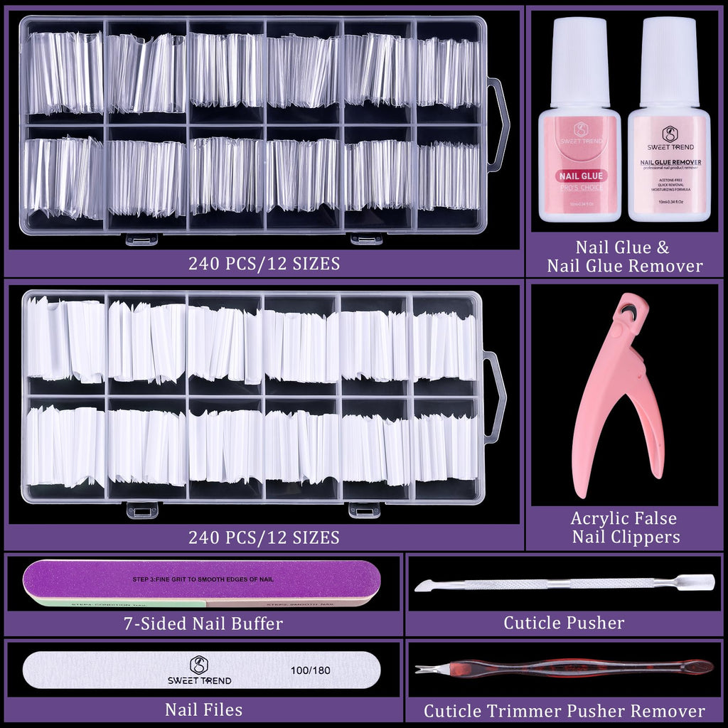 Full collection of 480 clear and white acrylic nail tips