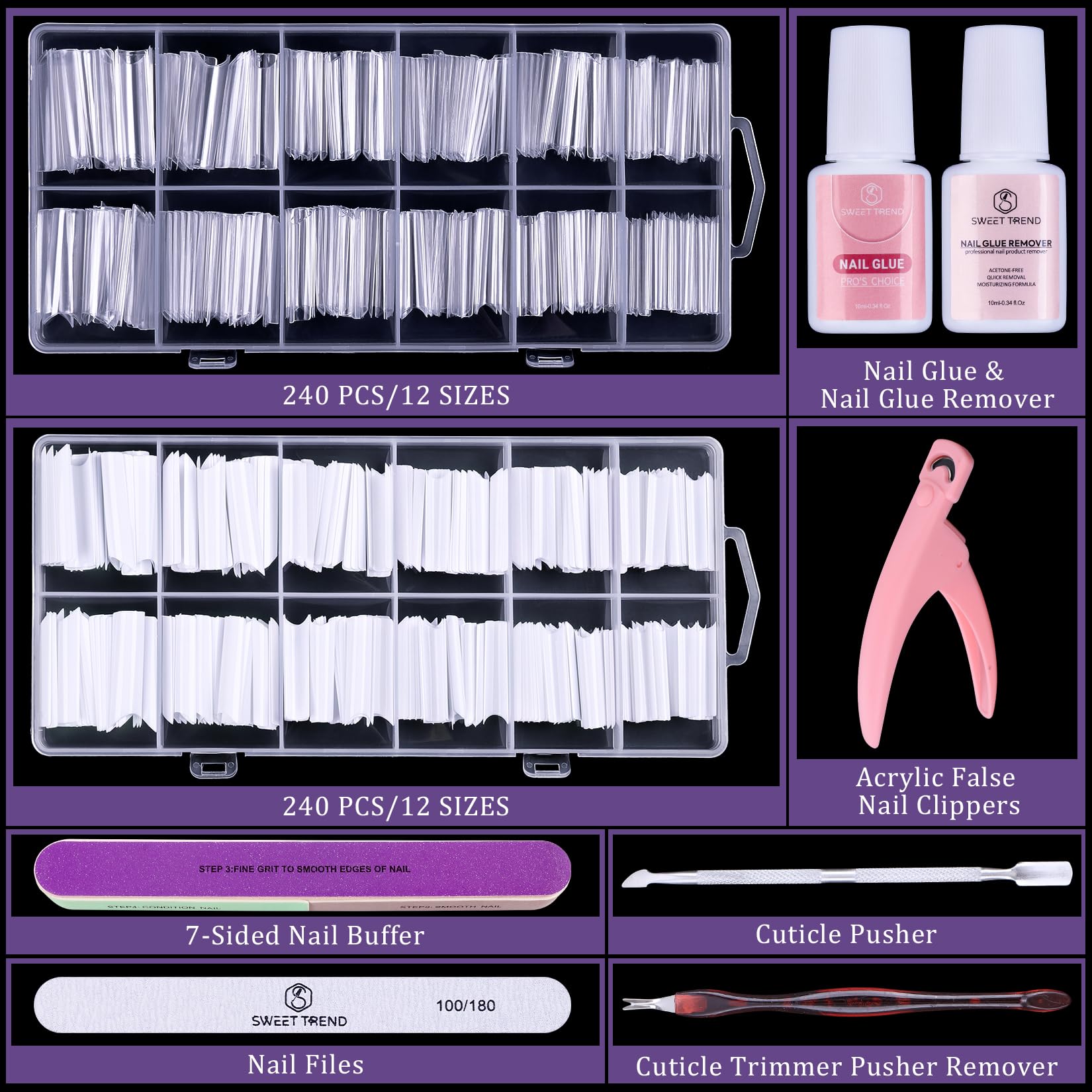 Full collection of 480 clear and white acrylic nail tips
