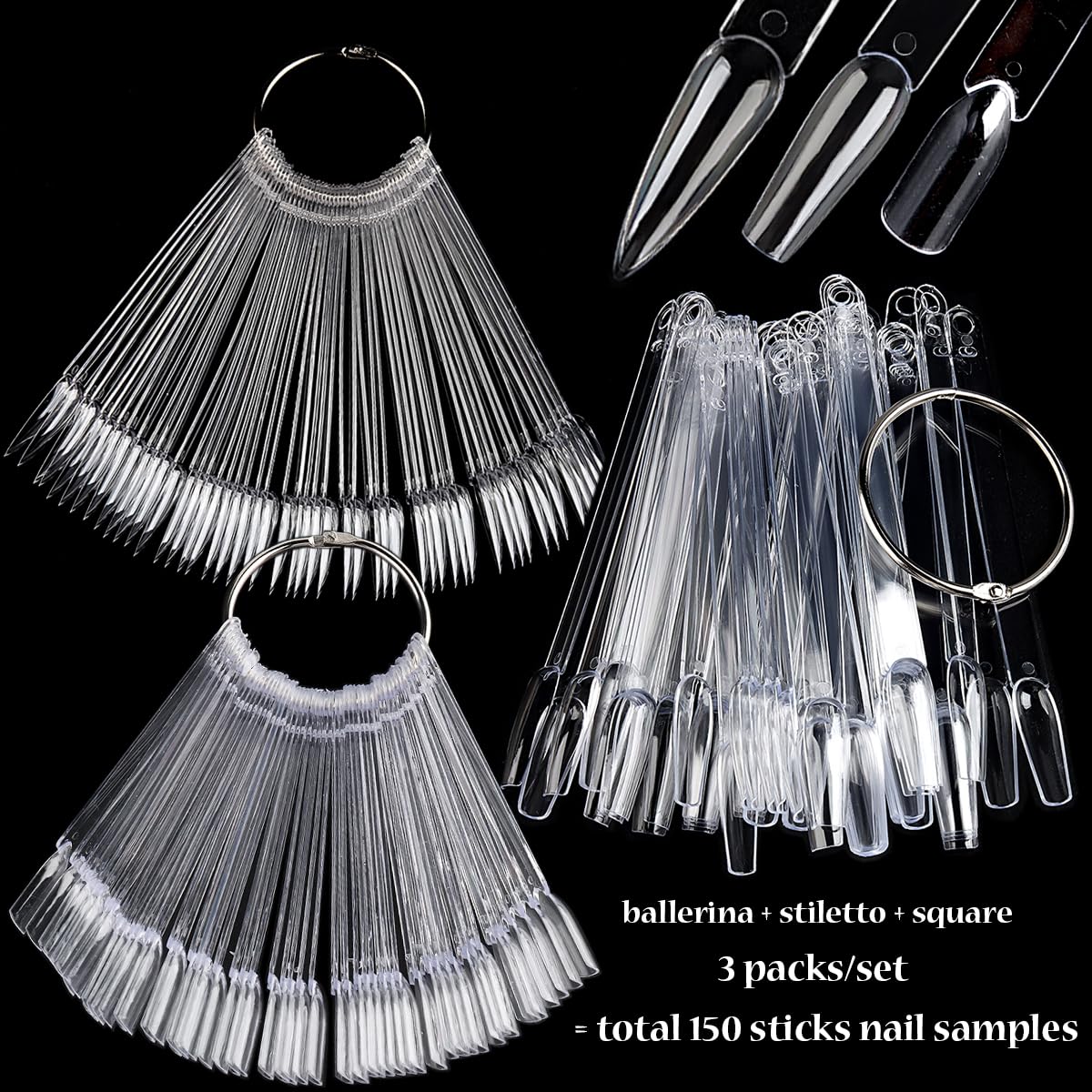Fan-shaped display of Nailwind clear nail swatch sticks
