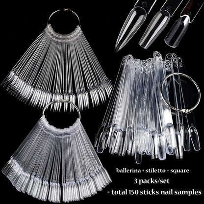 Fan-shaped display of Nailwind clear nail swatch sticks