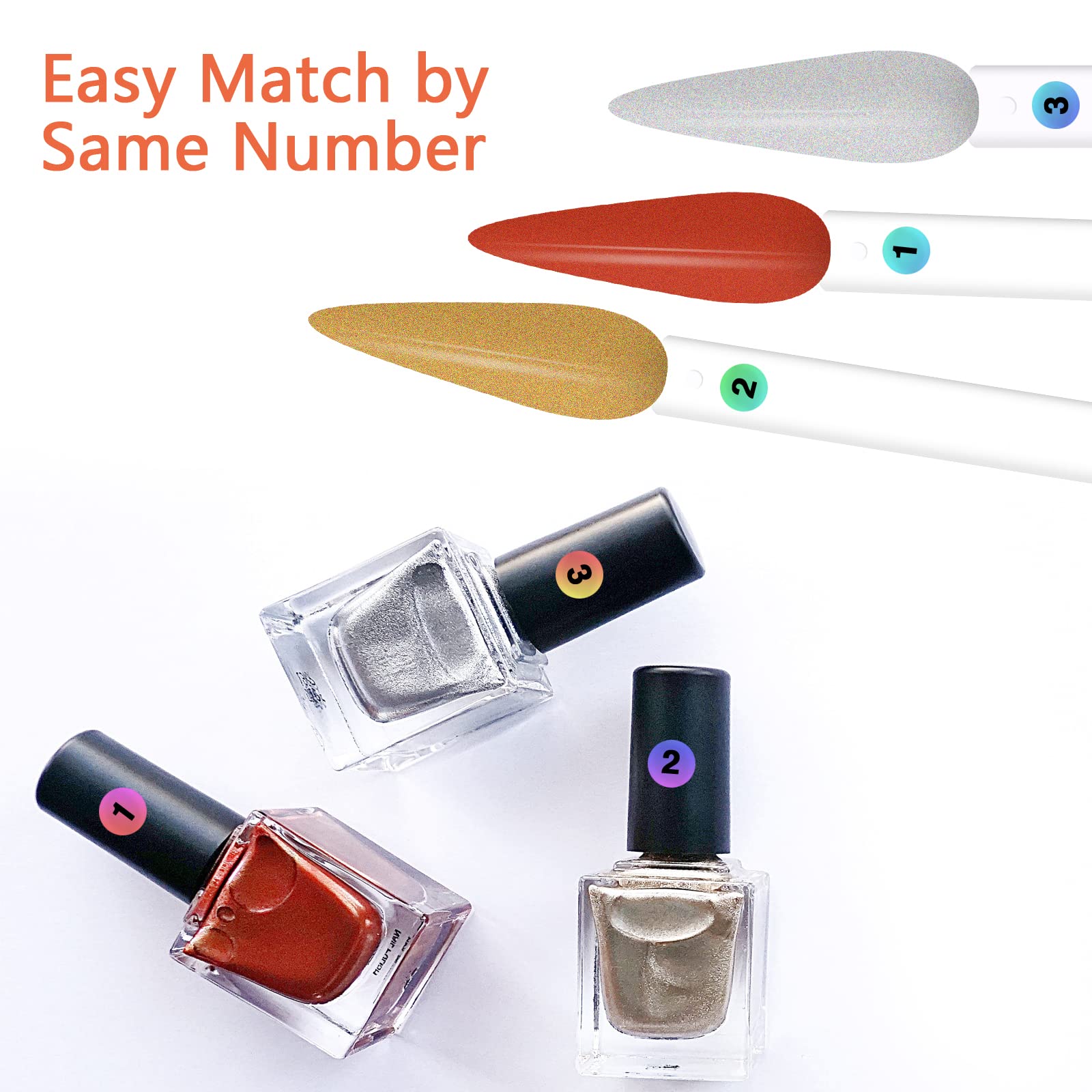 Transparent stiletto nail swatch sticks fanned out for display