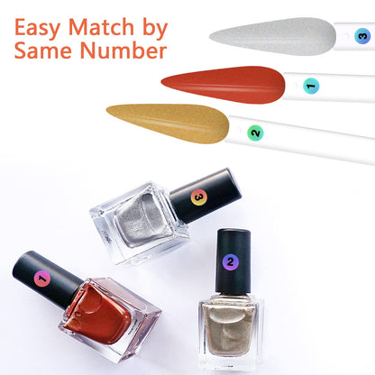 Transparent stiletto nail swatch sticks fanned out for display