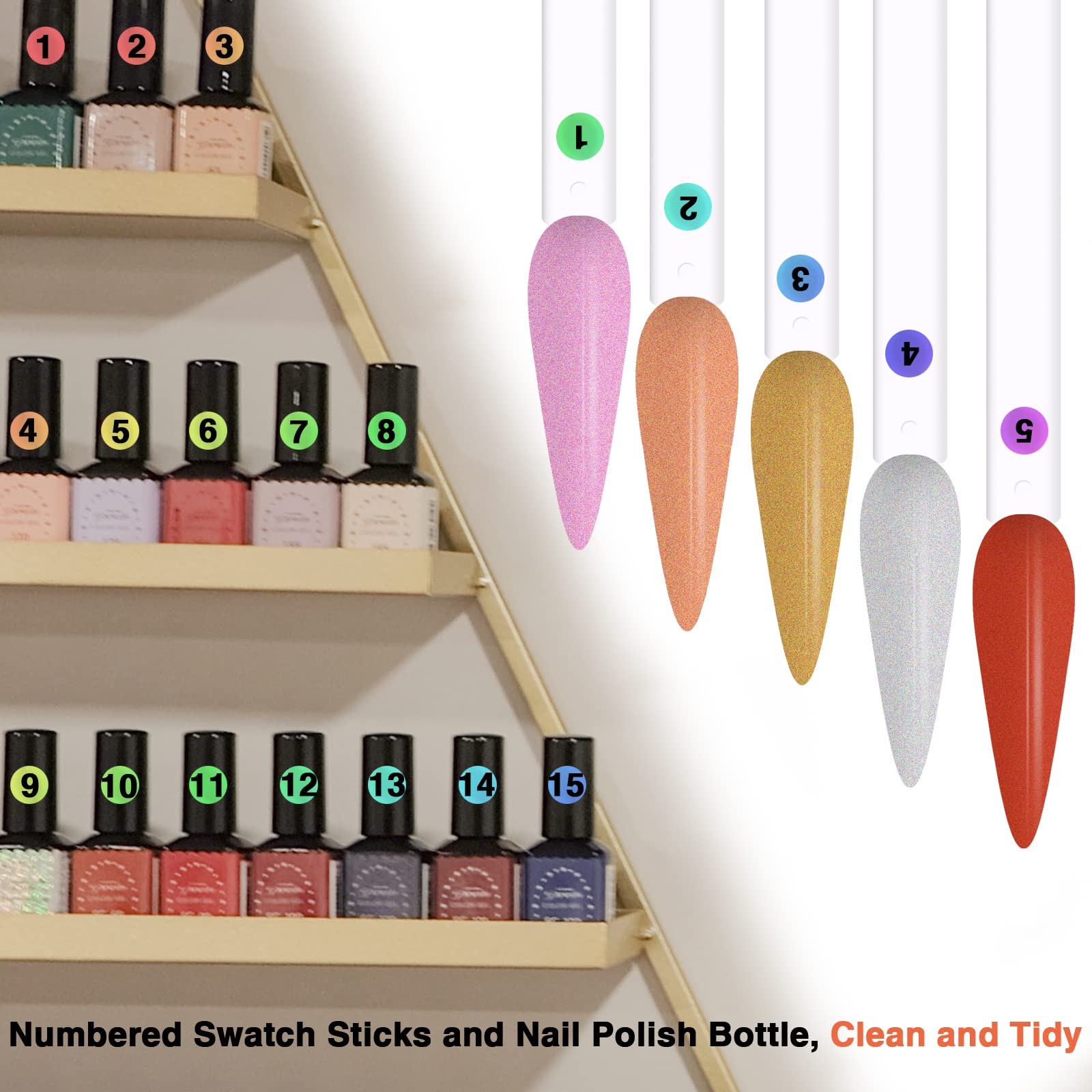 Close up of Urgino nail display sticks with number stickers