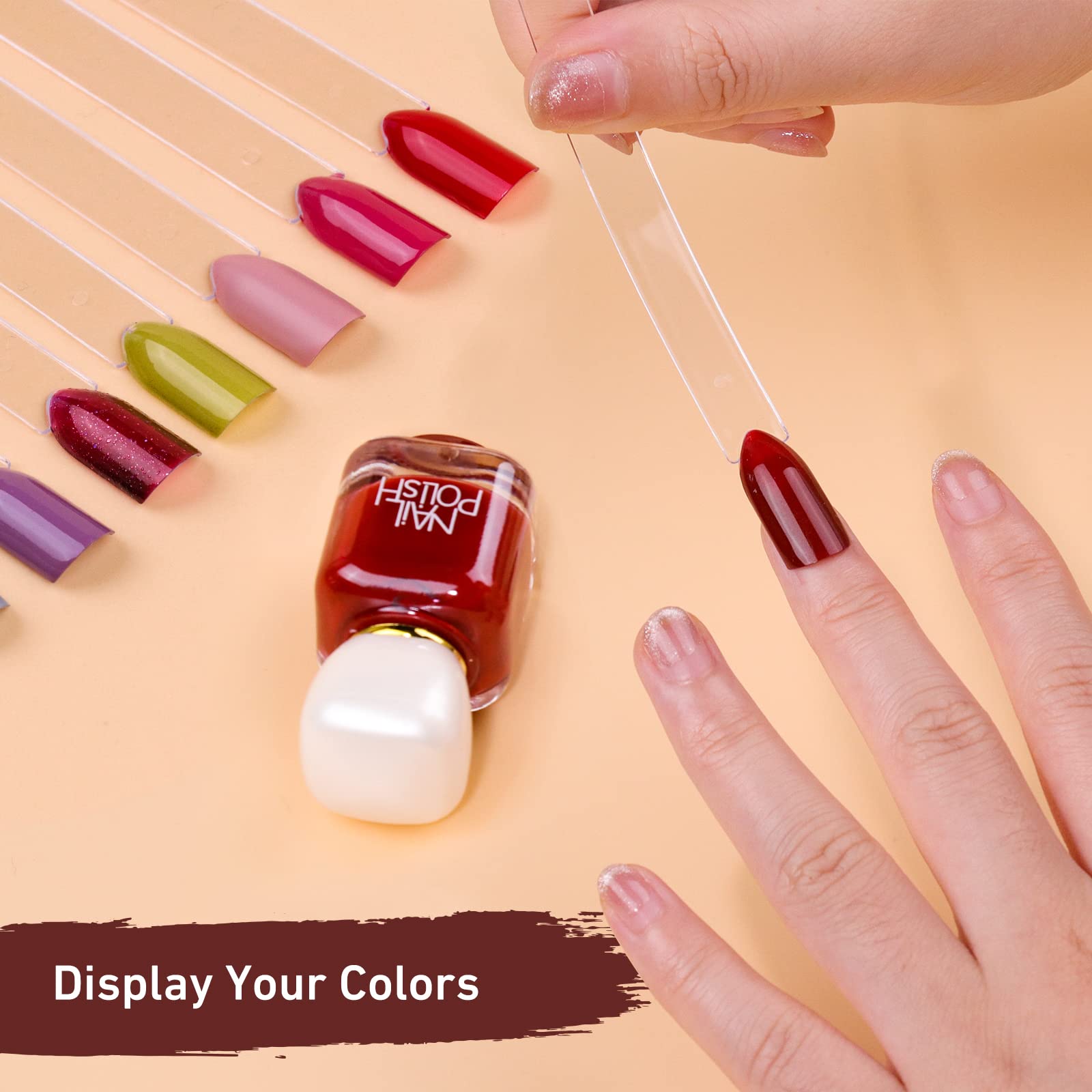 Subay nail swatch sticks organized on a metal ring