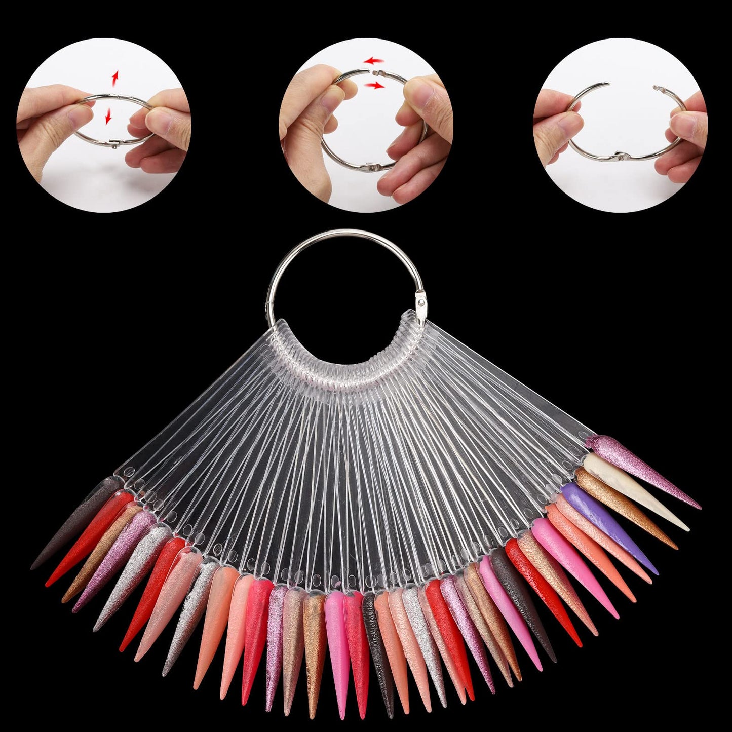 Tbestmax nail display sticks organized on a metal binder ring