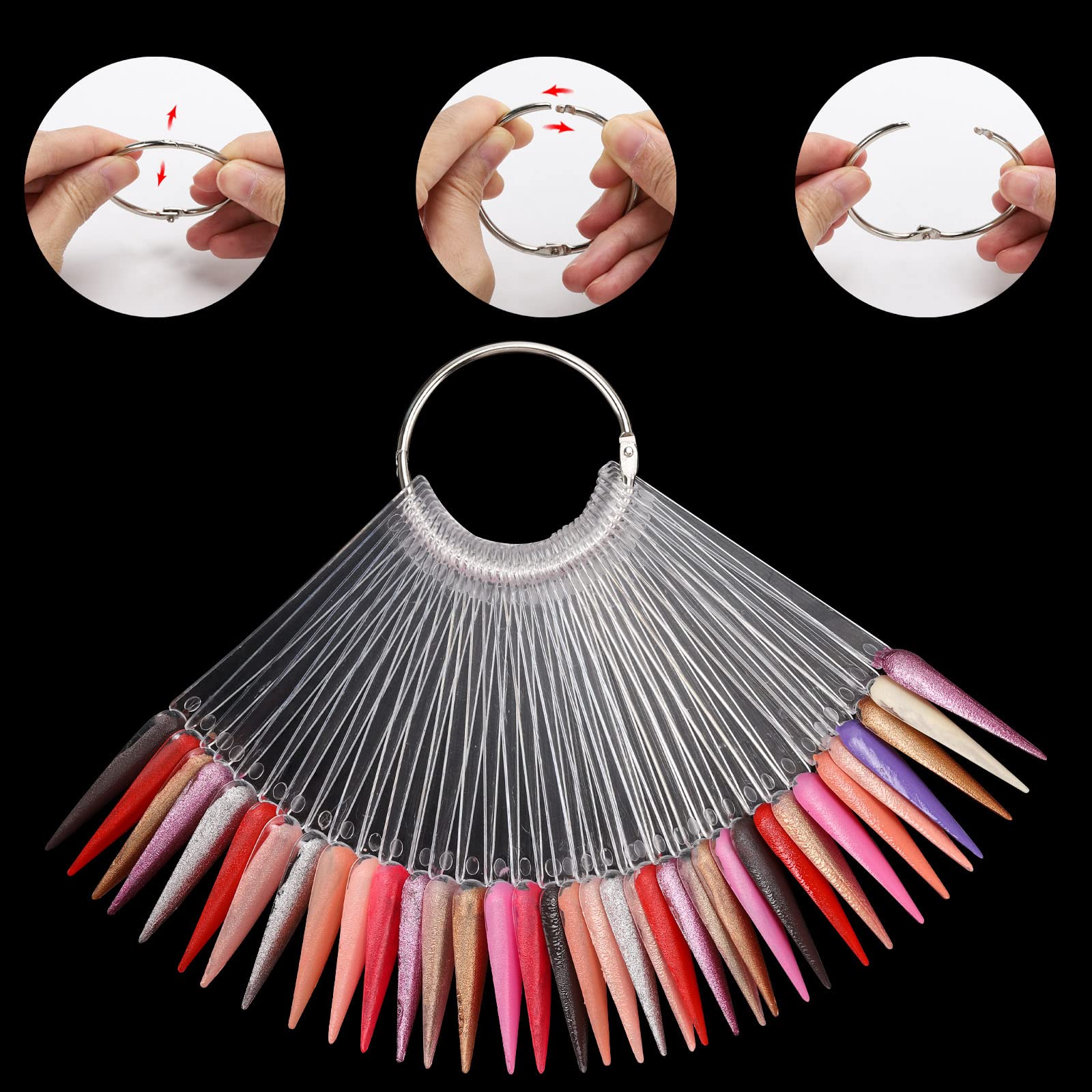 Tbestmax nail display sticks organized on a metal binder ring