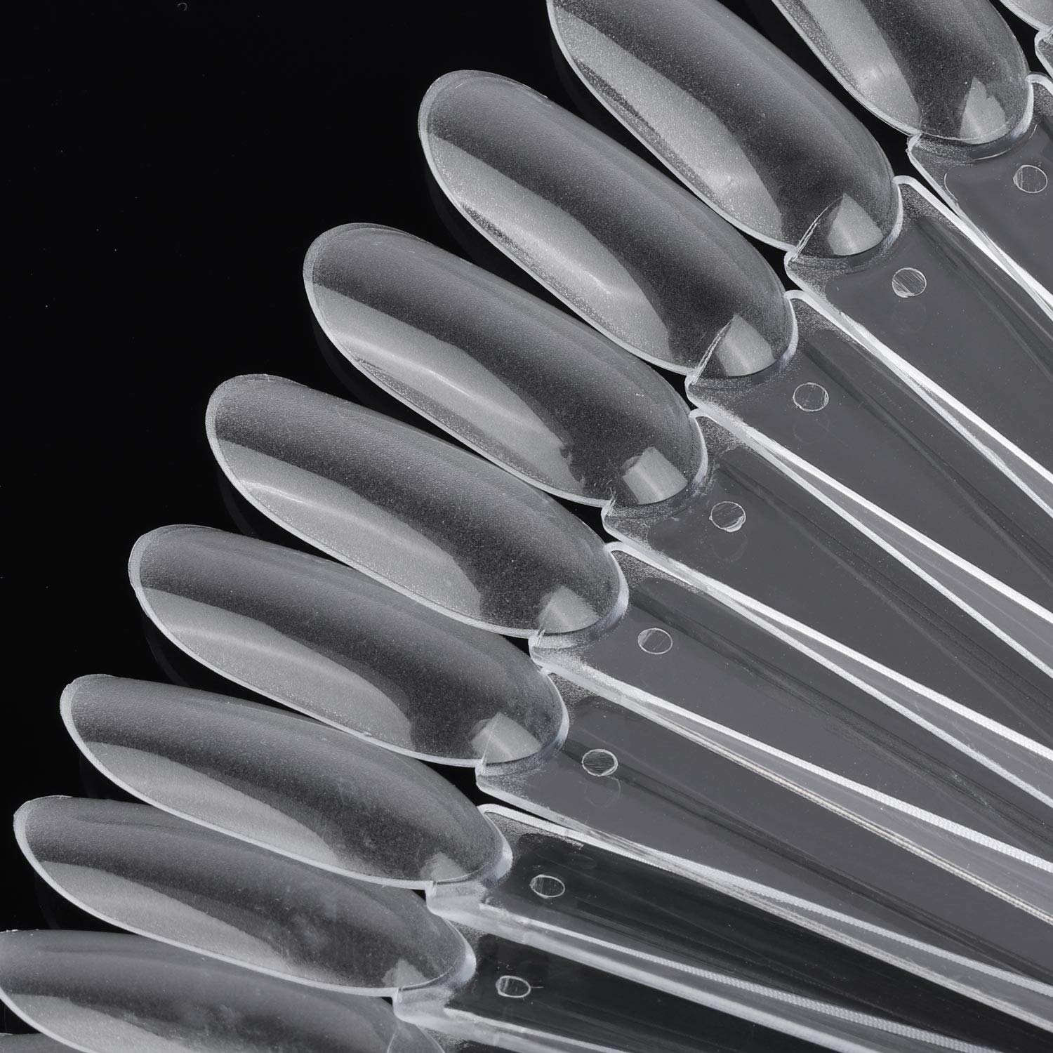 Clear oval nail polish sample sticks with metal ring